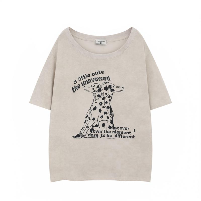 Tシャツ メンズ ダルメシアン柄 クルーネック 半袖 ゆったり ルーズフィット カジュアル ストリート ペアルック 春夏 綿混紡 通気性 アプリコット ブラック