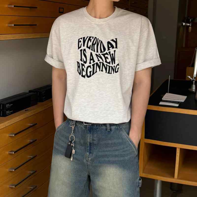Tシャツ メンズ 高級感 アルファベットプリント 半袖 ゆったり クルーネック 韓国 通勤 オフィス カジュアル 普段使い 綿 コットン 通気性 涼しい グレー 夏(4)