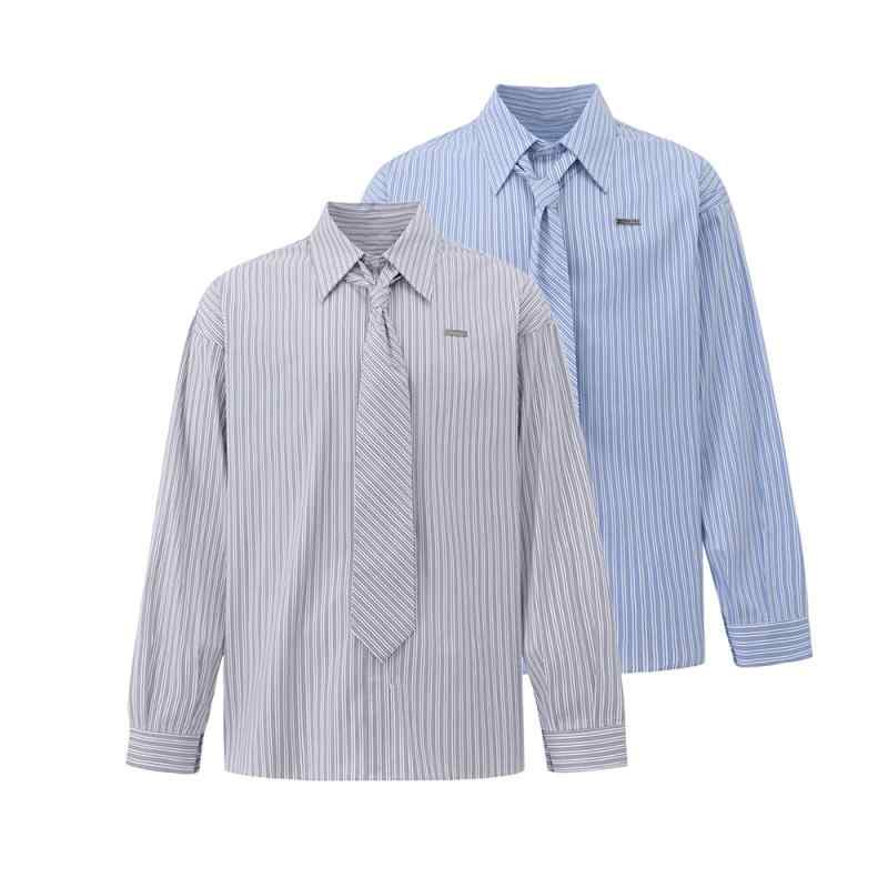 シャツ メンズ 学院風 韓国 ストライプ柄 ゆったり 長袖 カジュアル きれいめ トップス 綿混 形態安定 通学 普段使い 春夏 襟付き