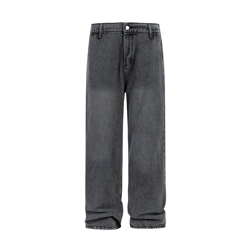 デニムパンツ メンズ 男性用 春夏 ウォッシュ加工 ストレート ゆったり ルーズシルエット 韓国ファッション カジュアル グレー ジーンズ ロングパンツ 綿 コットン 普段使い