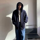 パーカー メンズ 無地 ジップアップ スウェット フード付き 春夏 韓国 韓国ストリート ゆったり オーバーサイズ カジュアル シンプル 長袖 ドロップショルダー 綿 コットン 普段使い 着回し アウター