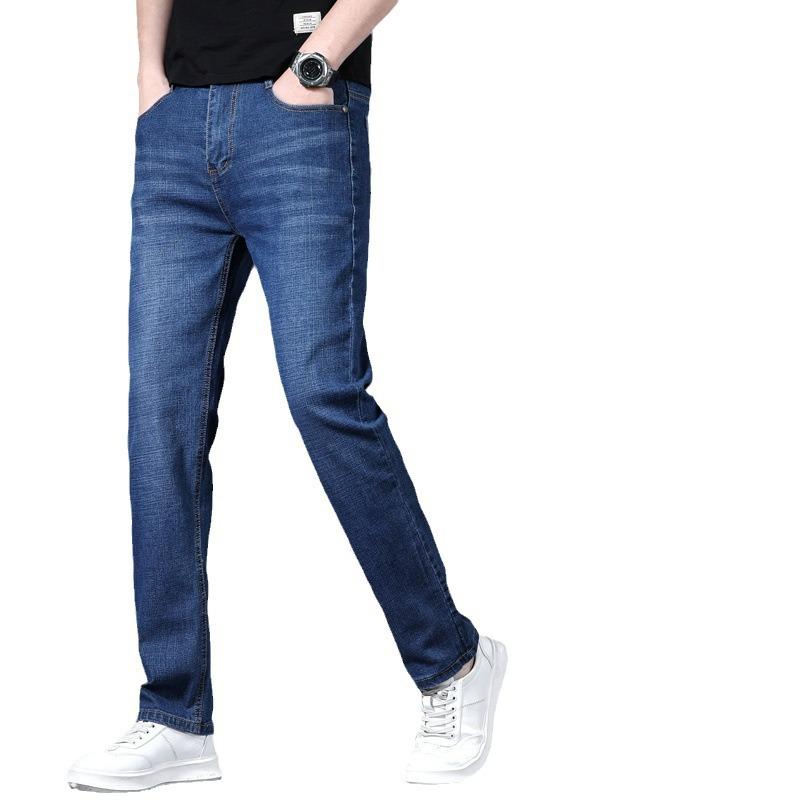 デニムパンツ メンズ 男性用 秋冬 裏起毛 厚手 コットン ストレッチ ストレート ゆったり ルーズフィット ハイウエスト 大きいサイズ ビッグサイズ 大人 カジュアル 普段使い 着回し ウォッシュ加工 多ポケット