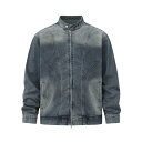 デニムジャケット メンズ ショート丈 韓国ファッション トレンド レトロ ビンテージ 立ち襟 ゆったり カジュアル 春秋 ブルー 綿混 ドロップショルダー アウター