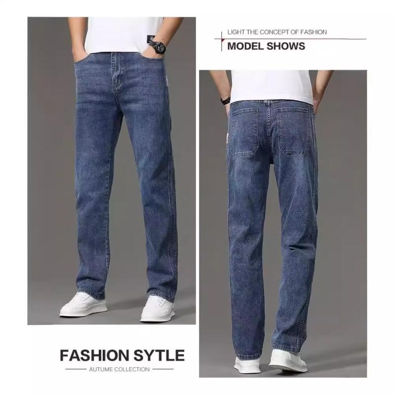 デニムパンツ メンズ ストレート ルーズフィット ゆったり 体型カバー 細見え 着回し カジュアル 普段使い レトロ ヴィンテージ風 韓国ファッション 綿 春夏 ブルー ブラック