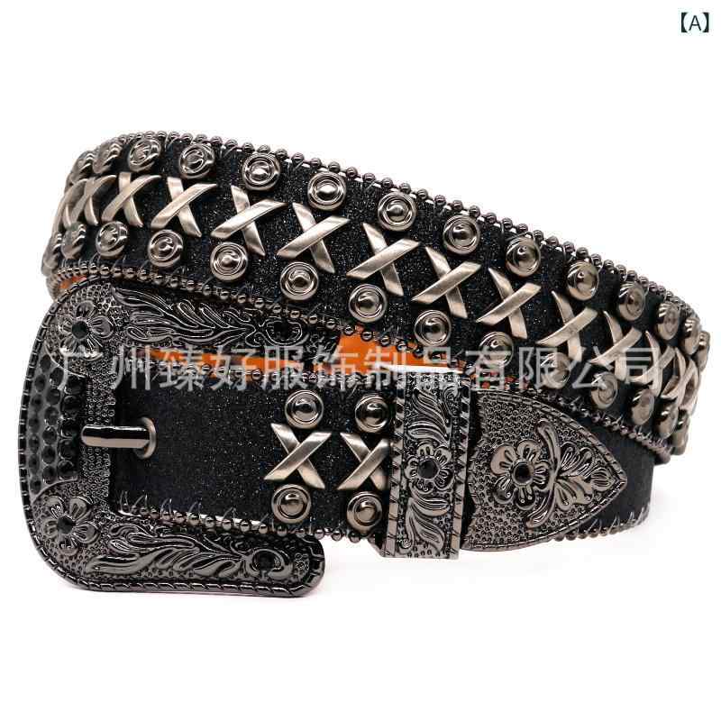 ベルト 男性用 パンク ロック ストリート ヒップホップ スタッズ ラインストーン チェーン装飾 PUレザー ウエストベルト 個性派 ダンス ライブ イベント 衣装 合金バックル ピンバックル ブラック シルバー ユニセックス カジュアルファッション