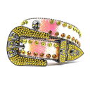 ベルト メンズ レディース スカル ラインストーン PUレザー リベット 合金 ピンバックル パンク ストリート ヒップホップ 個性的 インフルエンサー スタイ...