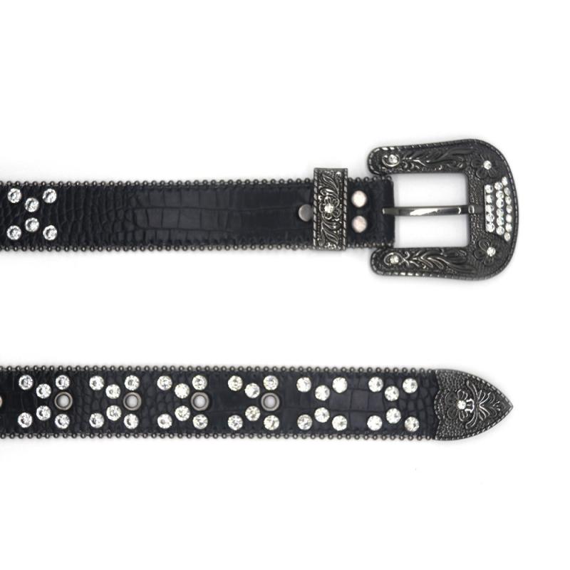 ベルト メンズ PUレザー ラインストーン スタッズ クロコダイル柄 ハンドメイド 個性派 ストリート パ..