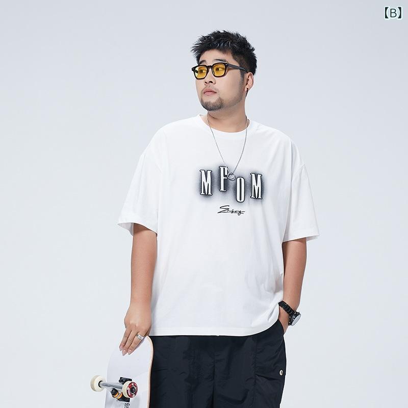 Tシャツ メンズ ビッグサイズ ゆったり 大きいサイズ ぽっちゃり 体型カバー 夏物 半袖 クルーネック 綿 コットン 通気性 抗菌 薄手 カジュアル 普段使い トレンド ロゴプリント