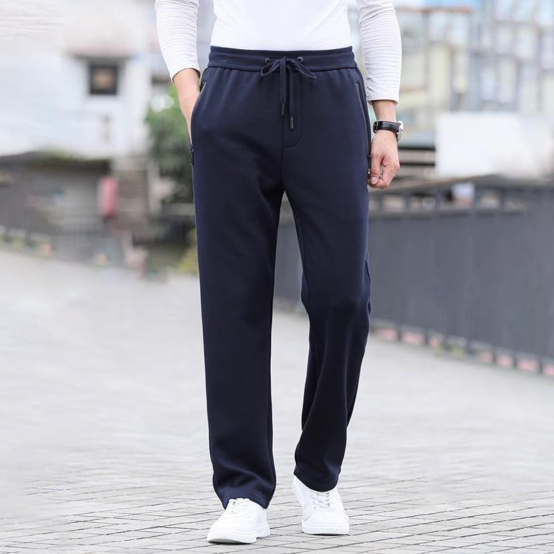 パンツ メンズ ストレート ルーズフィット ビッグシルエット 高級感 スポーツ カジュアル ドローコード ウエストゴム 大きいサイズ 春秋 ロングパンツ ポリエステル 普段使い イージーケア ストレッチ ネイビー ブラック