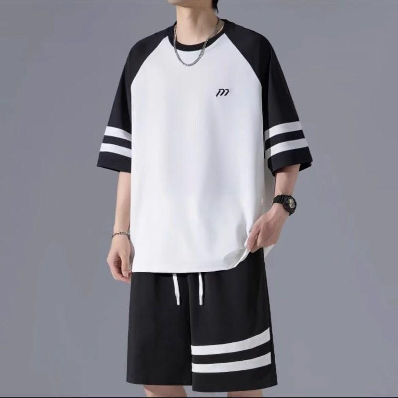 メンズ セットアップ 接触冷感 薄手 軽量 半袖 Tシャツ トップス ショートパンツ ハーフパンツ ゆったり ルーズ ビッグサイズ 大きいサイズ 体型カバー スポーツ カジュアル 普段着 部屋着 夏 サマー 2点セット 上下セット