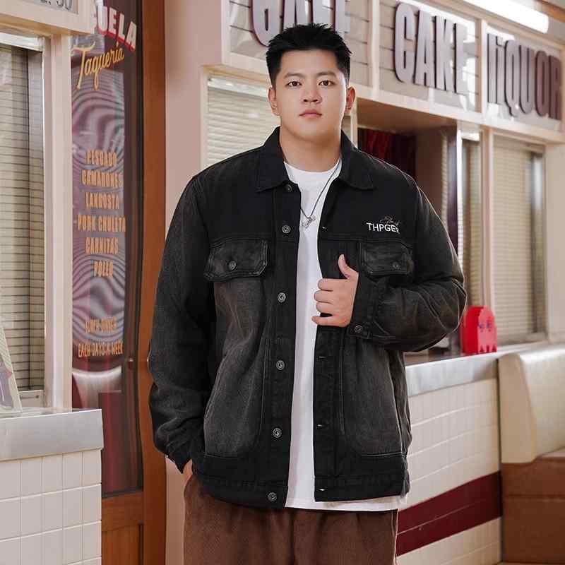 デニムジャケット メンズ アメカジ ダメージ加工 ユーズドウォッシュ 刺繍 ゆったり オーバーサイズ ビッグシルエット 春秋 コットン 通気性 耐久性 ブラック カジュアル アウター 襟付き シングルブレスト サイドポケット 万能 着回し