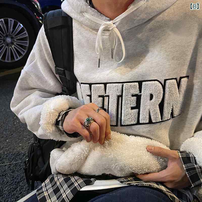 パーカー メンズ ボア 裏起毛 厚手 フード付き 英字刺繍 ゆったり オーバーサイズ ビッグシルエット 韓国 トレンド スウェット トレーナー 男性用 秋冬 カジュアル トップス