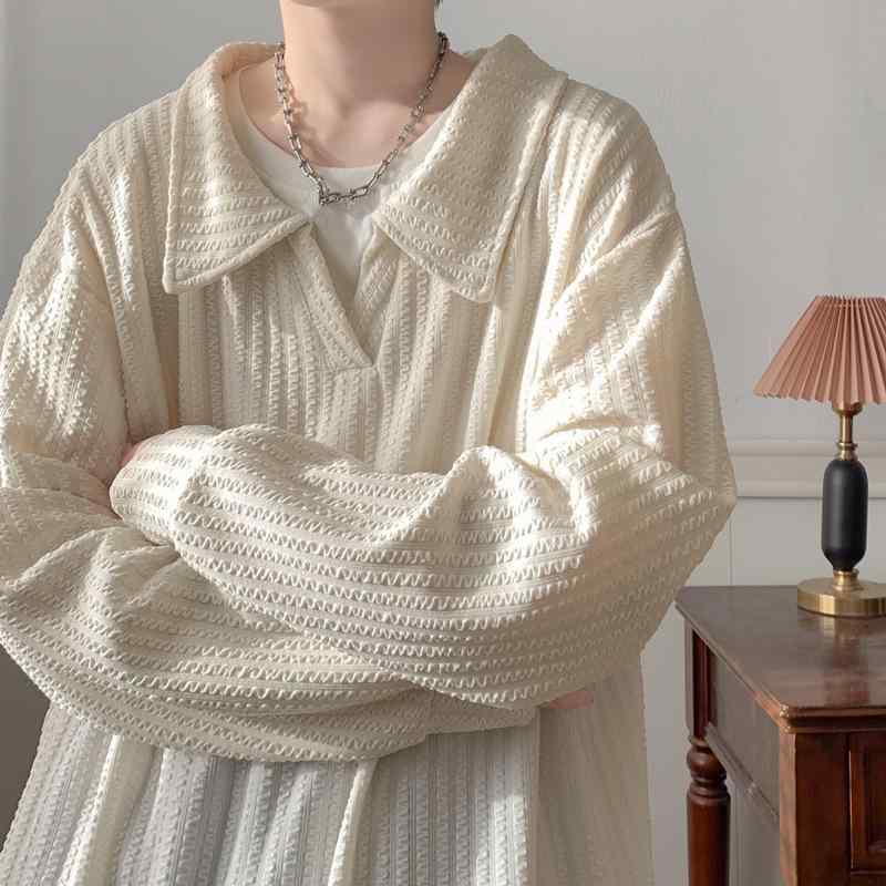 ・カテゴリ: トレーナー・スタイル: アメリカンカジュアル・種類: プルオーバー・ネックライン: 襟付き・袖丈: 長袖・主な素材: ポリエステル (ベイベイフリース) 91-95%・柄: ストライプ・詳細: ステッチ・フィット: ルーズ・加工: アイロン不要・カラー展開: ブラック、ホワイト、アプリコット・サイズ展開: M、L、XL、XXL、XXXL・重さ: 約300-350g・対象: 男性