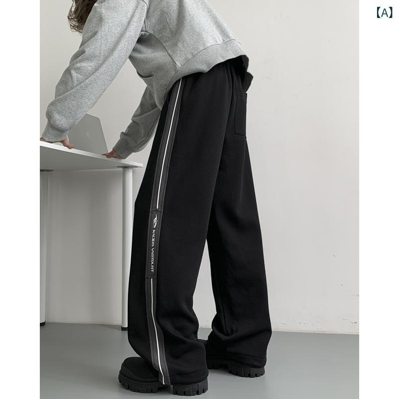 スウェットパンツ メンズ サイドライン アメカジ ストレート ルーズフィット スポーツ カジュアル リラックス 春秋 ロング丈 ミッドウエスト 綿素材 耐久性 伸縮性 普段使い