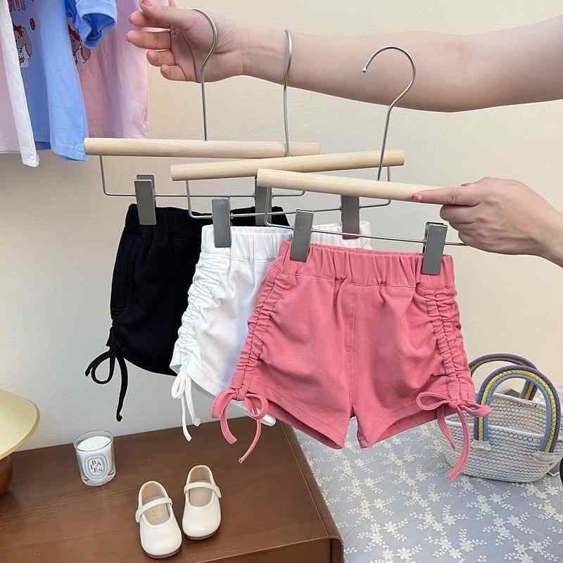 Pleated Skirt - ショートパンツ 女の子 子供服 春夏 韓国 インスタ映え おしゃれ プリーツ ドロスト 紐付き 薄手 軽量 スポーツ カジュアル 綿 無地 柔らかい ピンク ホワイト ブラック