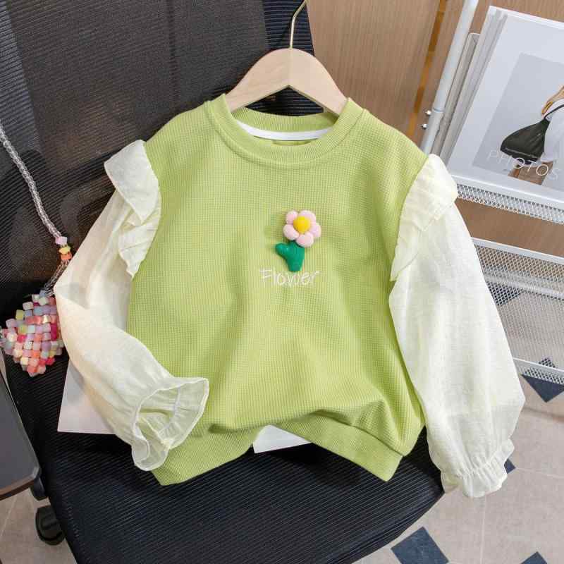 トレーナー 女の子 子供服 ベビー服 キッズ フェイクレイヤード 重ね着風 長袖 薄手 花柄 コットン お..