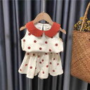 女の子 キッズ セットアップ 春夏 ドット柄 ノースリーブトップス ショートパンツ コットン 薄手 通気性 柔らかい 韓国 カジュアル 普段使い イエロー 2点...