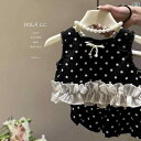 キッズ 女の子 セットアップ 春夏 かわいい ブラック 黒 ドット柄 水玉 ノースリーブタンクトップ ショートパンツ ハーフパンツ 涼しい 接触冷感 通気性 吸...