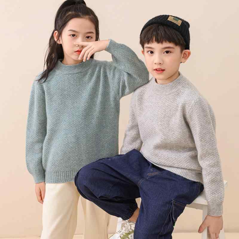 乐天商城 - セーター キッズ 男の子 女の子 秋冬 厚手 純羊毛 ウール あったか 保温 柔らかい プルオーバー ジュニア トップス 長袖 ハーフネック 無地 普段使い 通学 シンプル 快適