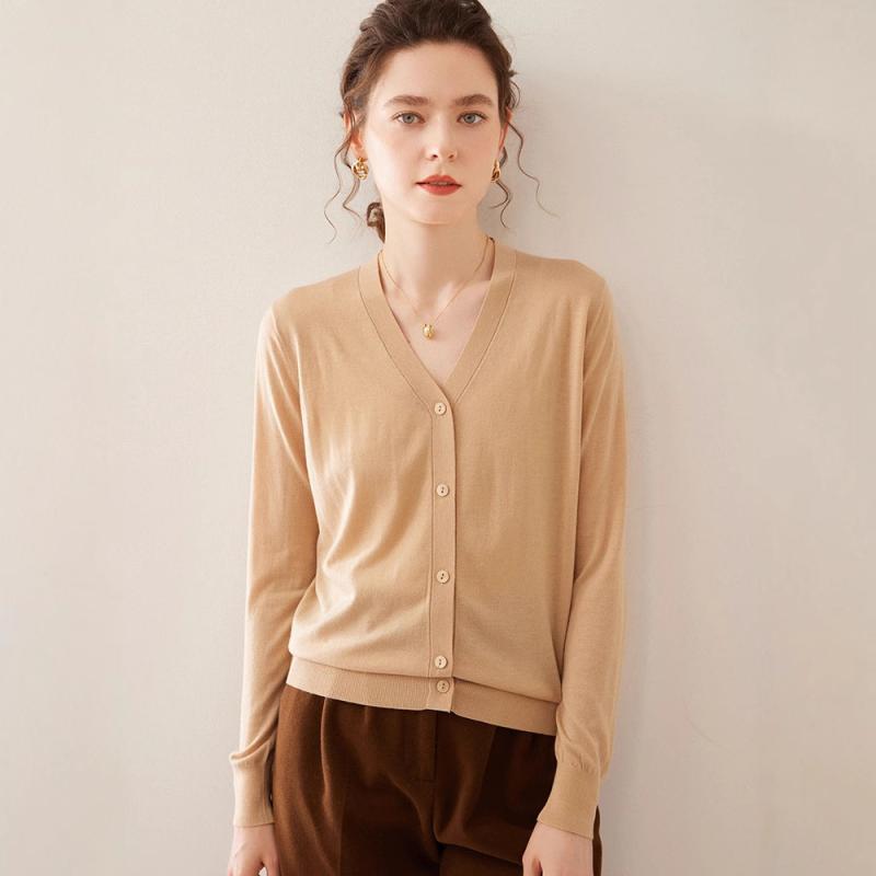 カーディガン レディース 春夏 上質 薄手 Vネック カシミヤ ニット 長袖 無地 シンプル ベーシック ストレートシルエット オフィス カジュアル 着回し オフホワイト キャメル ブラウン