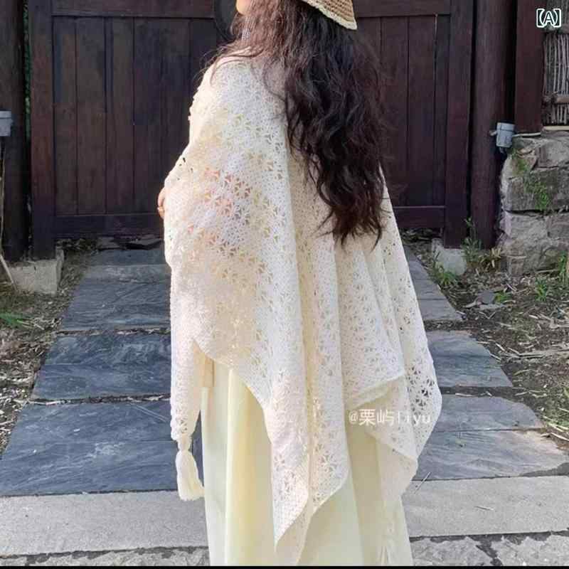 ニット カーディガン レディース 春夏 薄手 レトロ ヴィンテージ風 エスニック 民族風 アウター トップス 羽織り ゆったり ルーズ 透かし編み シアー フリンジ ショール 高級感 外出着 普段使い