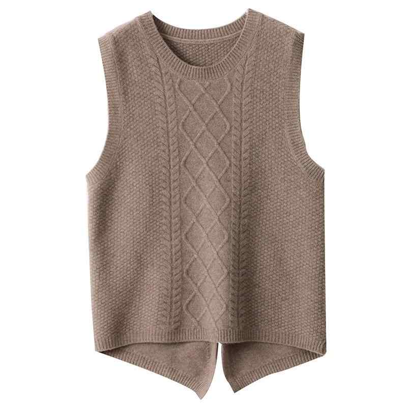 Crew Neck - ニットベスト レディース 女性用 ジレ ノースリーブ クルーネック ウール混 ポリエステル 秋冬 通勤 オフィス きれいめ インナー レイヤード ゆったり ルーズフィット 幾何学 3D立体