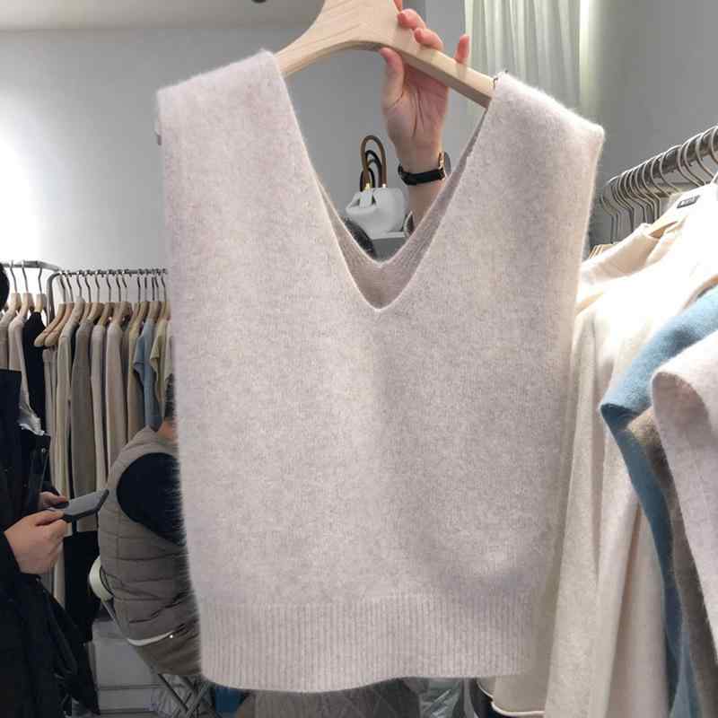 V-Neck - ニットベスト レディース 秋冬 韓国 ゆったり オーバーサイズ ダブルVネック 前後Vネック ショート丈 シンプル 無地 大きいサイズ オフィス カジュアル 通勤 レイヤード 重ね着 体型カバー 着回し