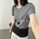 Tシャツ レディース 韓国 個性的 レイヤード 2点セット 配色切り替え 半袖 トップス 綿 ポリエステル クルーネック カジュアル 普段使い デイリーユース ...