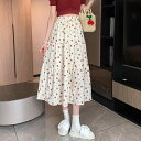 スカート レディース 大きいサイズ 小花柄 Aライン フレア ミモレ丈 ミディ丈 体型カバー ゆったり 着痩せ ノンストレッチ 性 個性的 ポリエステル 通勤 オフィス カジュアル きれいめ 春夏
