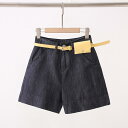 ホットパンツ レディース ハイウエスト Aライン デニム 綿 ポリエステル ストレッチ 薄手 カジュアル 着痩せ スタイルアップ 着回し アメカジ 日韓カジュアル 切り替え 春夏