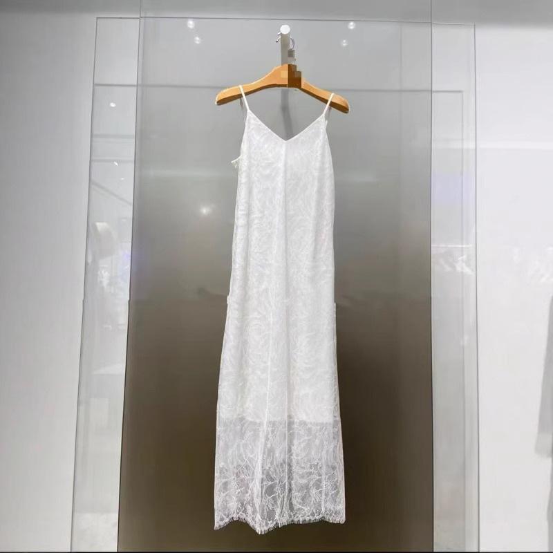ワンピース レディース 春夏 フレンチ エレガント 上品 白 ホワイト レース キャミソール ノースリーブ Vネック ロング丈 マキシ丈 Aライン ハイウエスト 切り替え ポリエステル きれいめ 通勤 オフィス 普段使い