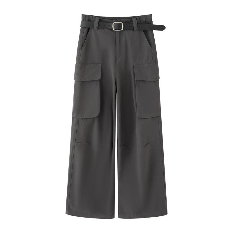 カーゴパンツ レディース 春夏 ワイド ゆったり ロング丈 ウエストシェイプ 着痩せ効果 ハイウエスト カジュアル 綿混 デイリーユース グレー ノンストレッチ リラックスフィット 大人カジュアル ワークスタイル