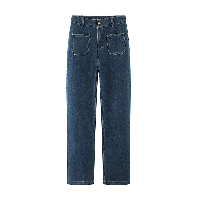 デニムパンツ レディース 春夏 レトロ スリム ウォッシュ加工 ストレート ハイウエスト 細見え スタイルアップ おしゃれ カジュアル 普段使い ロングパンツ 長ズボン