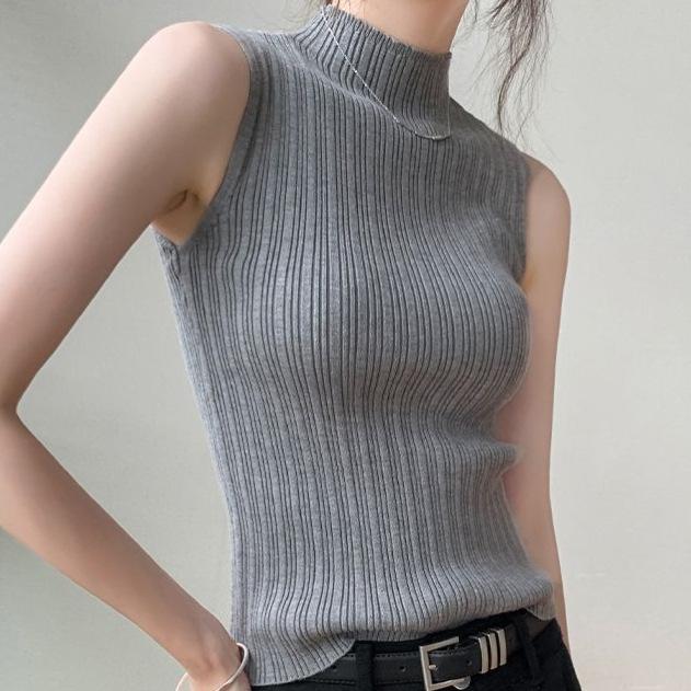 ニットキャミソール レディース フレンチエレガント スリムフィット 細見え ショート丈 インナー 無地 ..