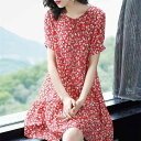 ワンピース レディース 春夏 韓国 小花柄 ゆったり 大きいサイズ 体型カバー Aライン ミディ丈 ポリエステル きれいめカジュアル ママファッション シンプル 上品 おしゃれ