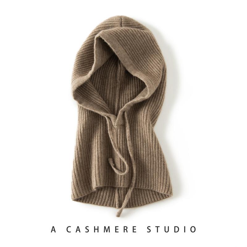 ニット帽 男女兼用 ウール ネックウォーマー スヌード 一体型 厚手 発熱 保温 防寒 耳当て フード付き ..