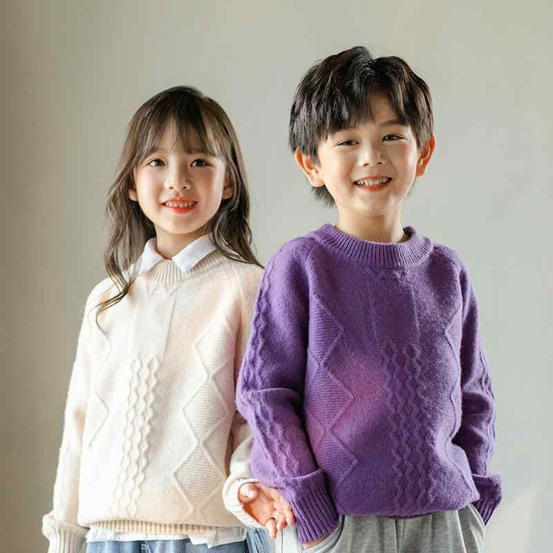 セーター キッズ 男の子 女の子 ジュニア ウール 丸首 プルオーバー 厚手 暖かい 無地 シンプル おしゃ..