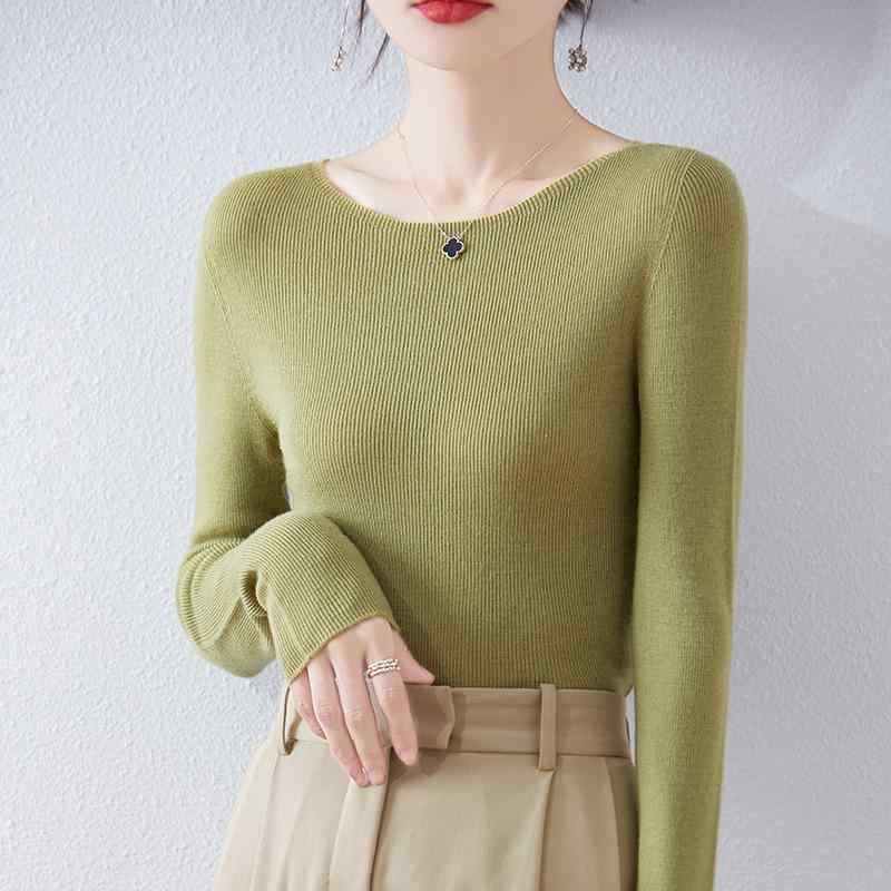 ニット レディース ホールガーメント 上質ウール リブ ボートネック スリムフィット インナー トップス..