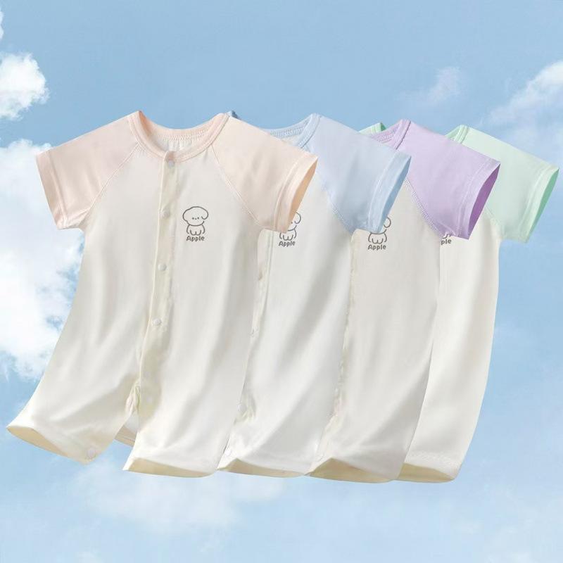 ロンパース ベビー 半袖 再生繊維 綿 メッシュ 薄手 冷房対策 夏 吸湿速乾 パジャマ 部屋着 カバーオール ナチュラル シンプル 幼児 普段使い お出かけ