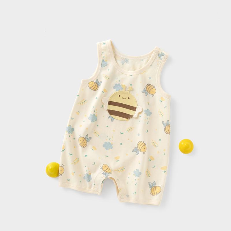 ロンパース ベビー 男女兼用 かわいい 薄手 ノースリーブ カバーオール 春夏 お出かけ 普段使い ルームウェア 再生繊維 ショート丈 アイボリー 清涼感 吸湿速乾 さらさら 快適
