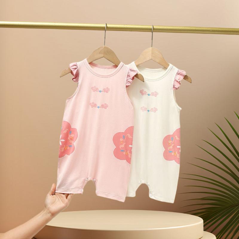 ロンパース カバーオール 女の子 ベビー 女児 モダール 再生繊維 薄手 春夏 中国風 パジャマ ルームウェア 寝巻き 部屋着 吸湿速乾 通気性 足蹴り防止 お腹保護