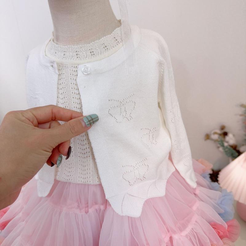 カーディガン ベビー 女の子 赤ちゃん 子供用 春夏 サマーニット 薄手 透かし編み オープンフロント 日よけ UV対策 冷房対策 羽織り トップス 麻 ポリエステル ホワイト ピンク