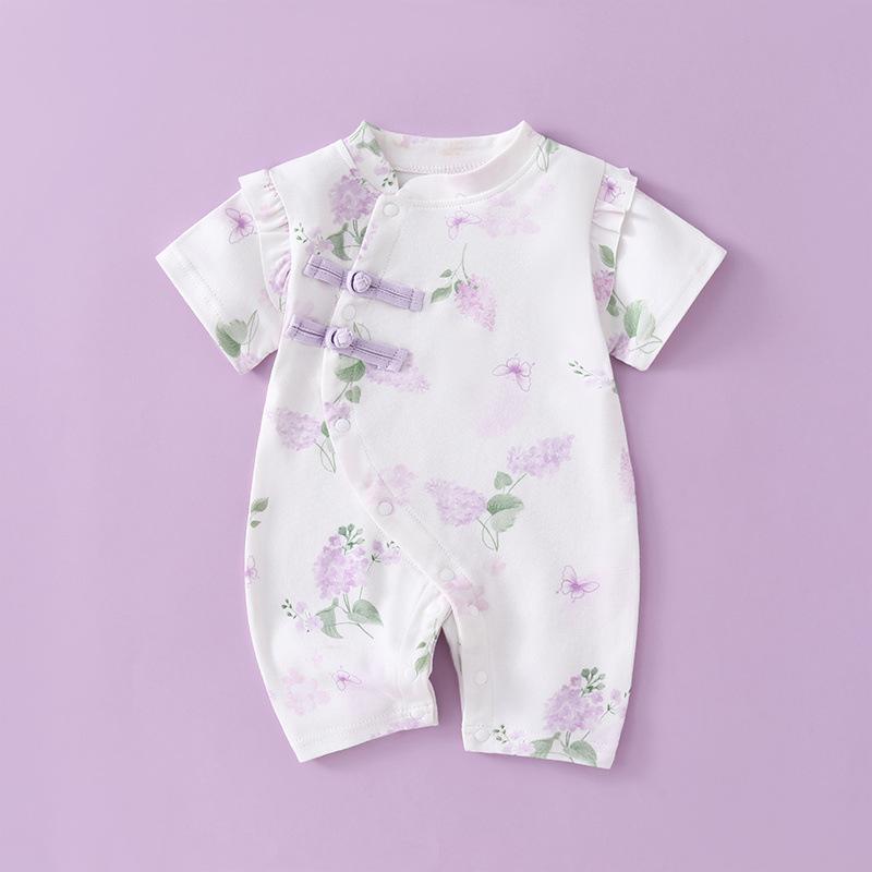 ロンパース ベビー 女の子 半袖 綿 コットン 薄手 通気性 チャイナ風 中華風 カバーオール 赤ちゃん 夏服 春夏 普段着 部屋着 肌着 快適