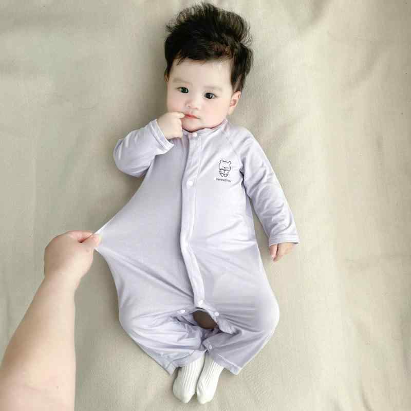 ベビー ロンパース 赤ちゃん服 春夏 長袖 モダール 軽量 薄手 縫い目なし 肌に優しい 冷房対策 吸湿速乾 パジャマ 寝巻 カバーオール 部屋着 シンプル