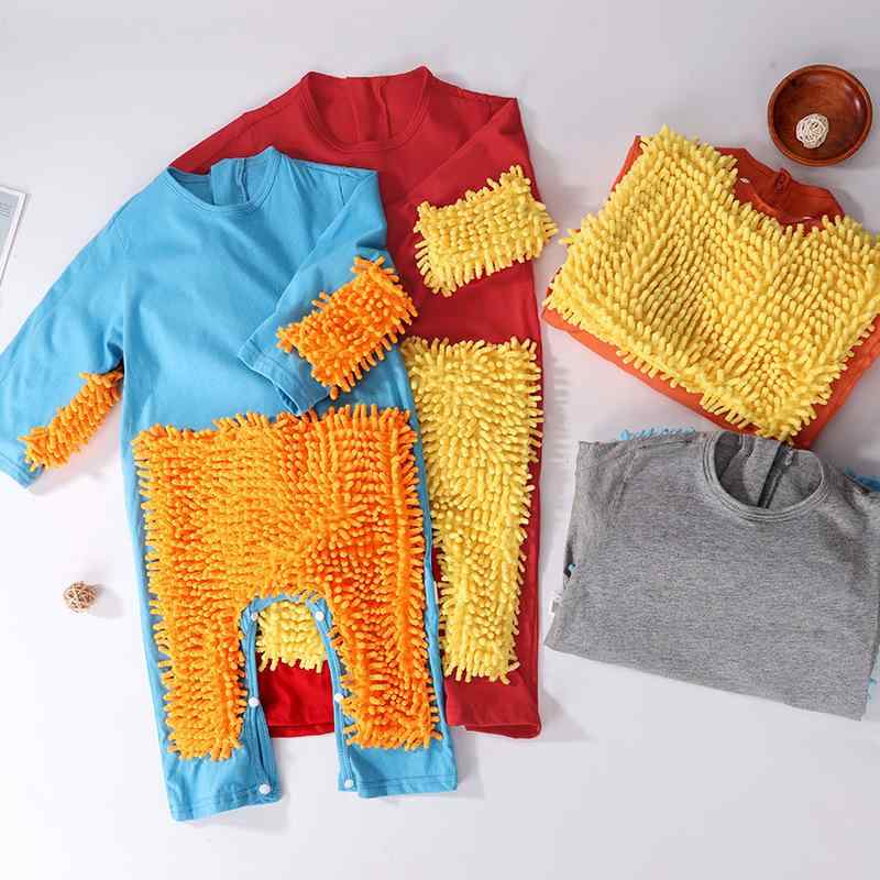 ロンパース ベビー 夏用 薄手 半袖 お掃除 モップ機能 床拭き 汚れ防止 綿 コットン 快適 涼しい 肌に..