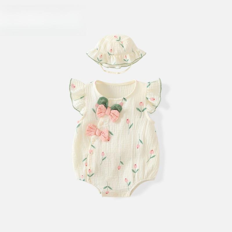 ロンパース ベビー 女の子 女児 夏物 薄手 ノースリーブ ガーゼ 綿 コットン かわいい 涼しい 快適 吸湿速乾 カバーオール つなぎ 普段使い お出かけ 1歳 2歳 3歳 幼児服