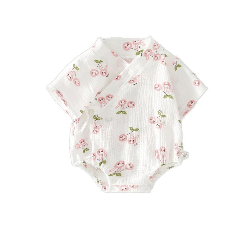 ロンパース 新生児 ベビー 赤ちゃん 春夏 ダブルガーゼ 綿 コットン 無縫製 縫い目なし 薄手 軽量 半袖 通気性 吸湿速乾 カバーオール 普段使い 部屋着 肌に優しい かわいい柄 小花柄 動物柄