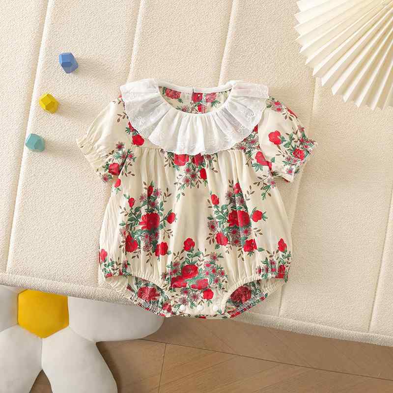 ・カテゴリ: ロンパース・スタイル: 韓国・主な素材: 綿・袖丈: 半袖・厚さ: 薄手・柄: 牡丹花柄・: ショートロンパース・性別: 女の子・対象年齢: 新生児 (0〜1歳)・対象身長: 80cmまで・サイズ展開: 66cm, 73cm, 80cm, 90cm