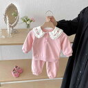 キッズ 女の子 ベビー スウェット セットアップ 長袖 プルオーバー ロングパンツ 上下セット フードなし 綿 コットン 柔らかい 無地 ピンク 春秋 カジュアル 普段使い 部屋着