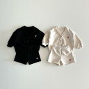 キッズ 男の子 女の子 セットアップ 韓国 シンプル 英字ロゴ 長袖 スウェットカーディガン ショートパンツ 2点セット 春秋 綿95% 柔らかい肌触り フードなし 前開き ブラック ベージュ 普段着